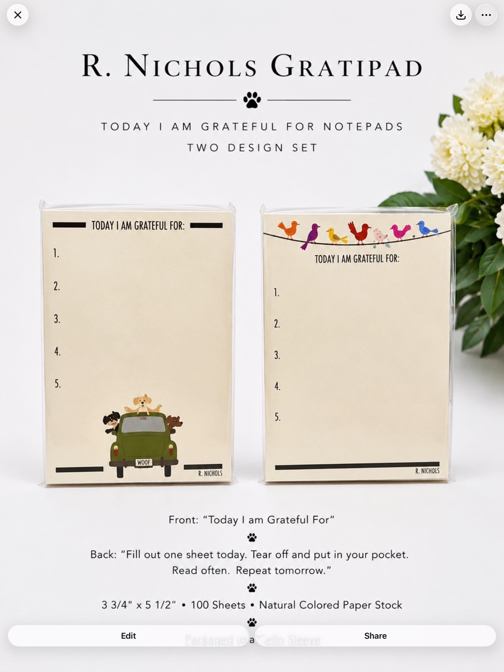 R. Nichols Gratipad Today “ I Am Grateful For” Notepad Set of 2